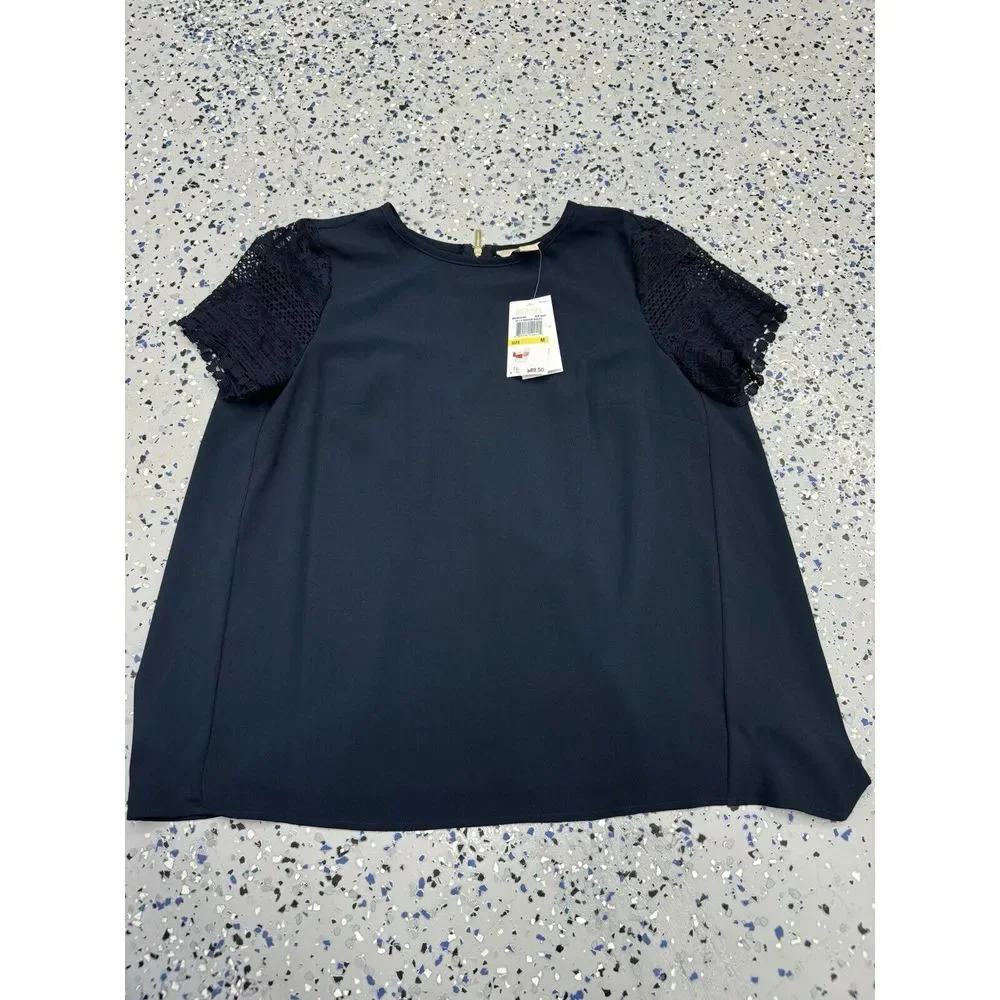 NEW Michael Kors Womens Navy Short Sleeve Shirt M Navy NWT Business Classy